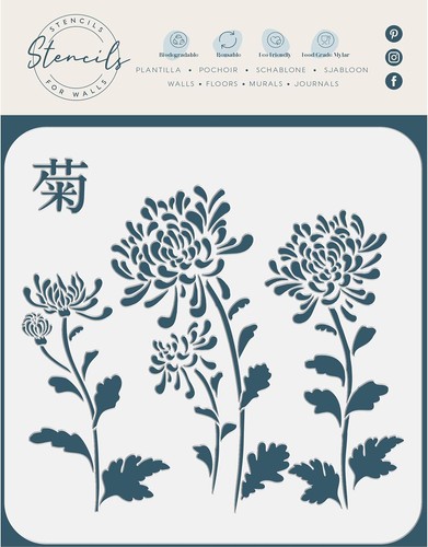 Chinese mums stencil x - chinese,