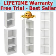 Wooden Storage Unit Cube 2 3 4 Tier Strong Bookcase Shelving Home Office Display