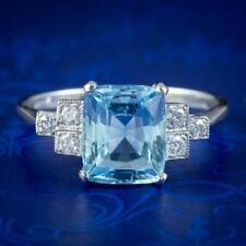 ART DECO STYLE AQUAMARINE DIAMOND RING 2.3CT AQUA