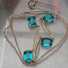 GREEN PASTE NECKLACE 9CT GOLD Art Deco Period Circa 1915 40cm 16" 3.8g