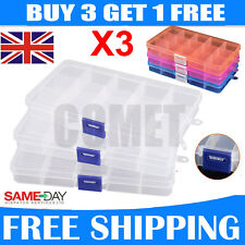 3 x Transparent 15 Removable Section Compartment Organiser Box Plastic divider
