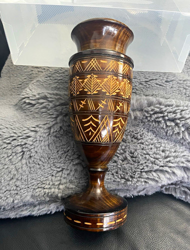Brown wooden vase carved - brown,