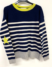 Next 100% Cashmere jumperwomens S Navy White Yellow Striped Stars elbow 763