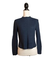 American Apparel Women's S Navy Mock Neck Cropped Pullover 100% Rayon Sweater