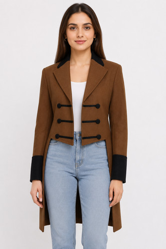 Brown wool military tailcoat - brown,
