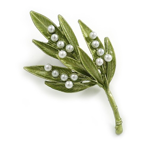 Olive green enamel faux pearl - faux,