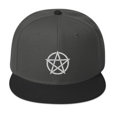 White Witchcraft Woven Pentacle Pagan Embroidered Flat Bill Cap Snapback Hat