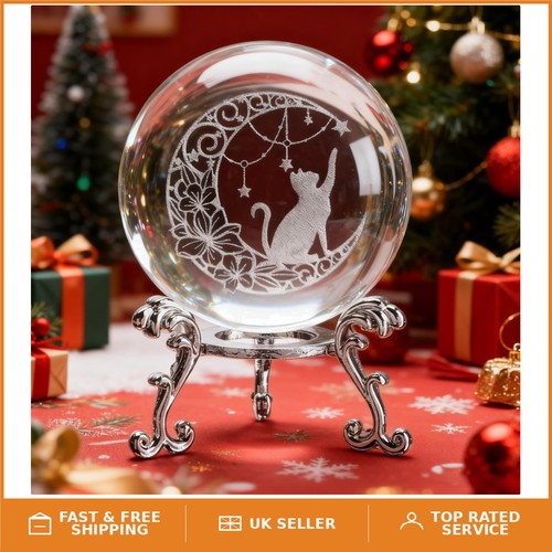 Laser etched cat crystal - cat,
