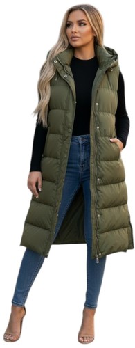 Green long gilet sleeveless - long,