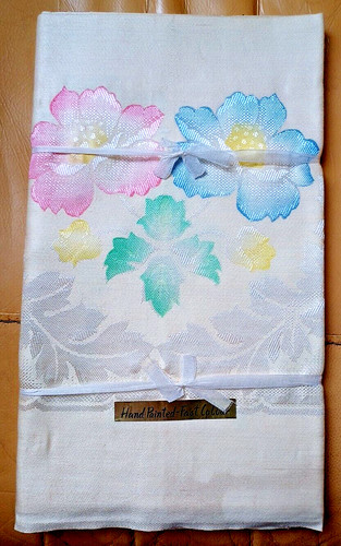 1950s hand painted sateen - hand,