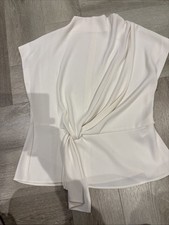 BNWOT Ladies Cream Zara Mock Wrap over Blouse Top Cap Sleeve Medium