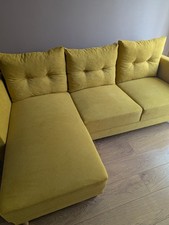 Corner Sofa Bed with Storage 3 to 4 Seater Left Right Mustard Yellow Fabric