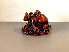 Vintage Rat with babies resin figurine, Yung Kee?, deep red, Chinese Zodiac