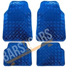 Shiny Blue Effect Checker Design Chrome Look Car Rubber Floor Mats Heavy Duty