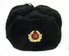 Men's 100% Polyester Russian Hat with Soviets Army Badge Black