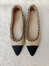 chanel lambskin grosgrain chain captoe flats size 34