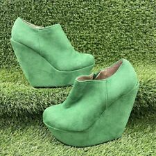 JOXY GREEN SUEDE PLATFORM HIGH HEELS EXTREME WEDGE ZIP SIDE Y2K Size UK 5