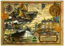 1970s Murray King Postcard Cornwall Illustrated Map Cornish Shipwrecks Unposted