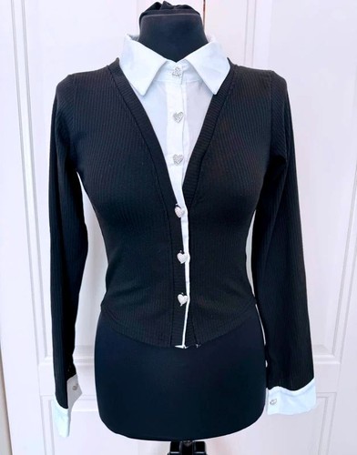 Shein black ribbed - black, blouse