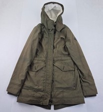 HOLLISTER Parka Jacket S Green Women's Faux Fur Lined Hooded 