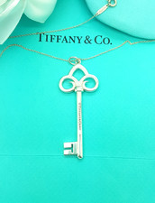 Tiffany & Co. XL Large Fleur De Lis Silver Key Pendant 30" Necklace, Very Rare