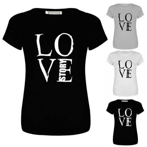 Womens love story slogan print - story,