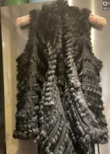 REAL FUR BLACK KNITTED GILET WATERFALL LAGENLOOK FUR TRIMS SIZE S/M final price 