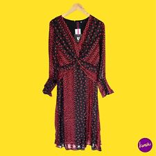 V BY VERY Women's Midi Dress, Twist Front, V-Neckline, Red Polka Dot, UK 14
