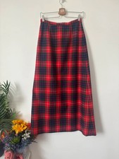 Dereta Women's Red Long Vintage Plaid Tartan Check Skirt Size 14 Fits Small UK 8