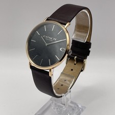 Coach Men’s Charles Gold Tone Watch Black Dial Brown Leather Strap VGC