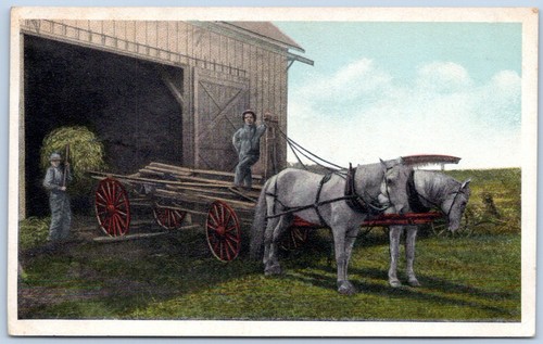 Postcard farmers loading hay - farmers,