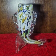 Murano Style Hand-Blown Art Glass Fish Vase – Multicolour with Clear Fins