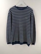 Rockport Men's Navy And White Striped Cotton Jumper Size L