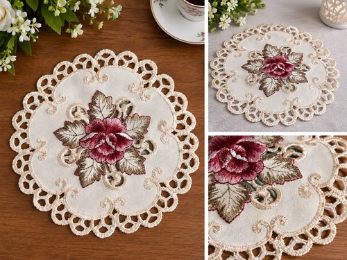 Embroidered lace doily - embroidered, table