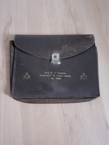 Vintage leather masonic bag - leather,