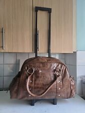 BUENO WOMEN BROWN TRAVEL WEEKEND WHEELS ROLL CARRY ON SATCHEL TELESCOPIC HANDBAG