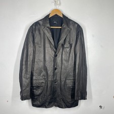 Hugo Boss Leather Jacket Blazer Mens 44" (Eur 54) Black Cutes Lamb Leather