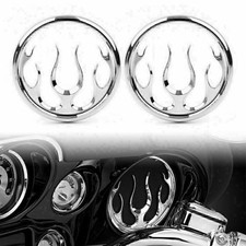 Flame Speaker Grill Accent Trim Cover for Harley Electra Street Glide Tri Chrome