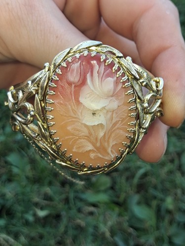 Vintage cameo clamper - clamper, bracelet