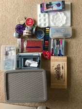 craft supplies in storage box watercolours ribbons circle cutter paper & more