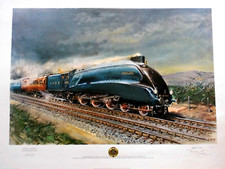 SIGNED/Ltd 850; LNER Mallard Print by Terence Cuneo - Railway, Steam Train, Rail