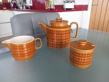 Vintage Hornsea Saffron 3 Piece Tea Set.Teapot,Milk Jug & Lidded Sugar Bowl.
