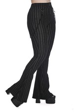 Womens Black Pinstripe Vintage Retro Charcoal Chic Flare Trousers BANNED Apparel