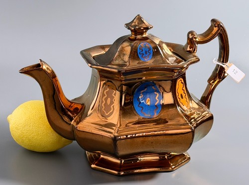 Victorian copper lustre teapot - victorian,
