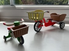 Sylvanian Families Bicycle SPARES Red Bike Green Tricycle Trike & Wicker Baskets