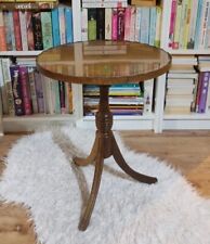 Brown Wooden Pedestal Side Table with Glass Top Mustard Faux Leather Top