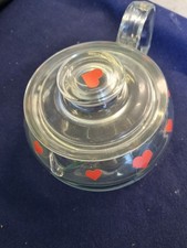 Vintage Pyrex Clear Glass With Red Hearts Teapot  8446