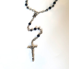 Nialaya Silver Crucifix With Black Beads Crowned Madonna Centrepiece 26"