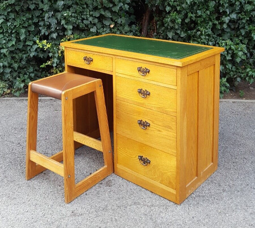 Vintage oak desk - oak, stool