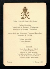 ROYAL MENU KING GEORGE VI ASCOT 1938